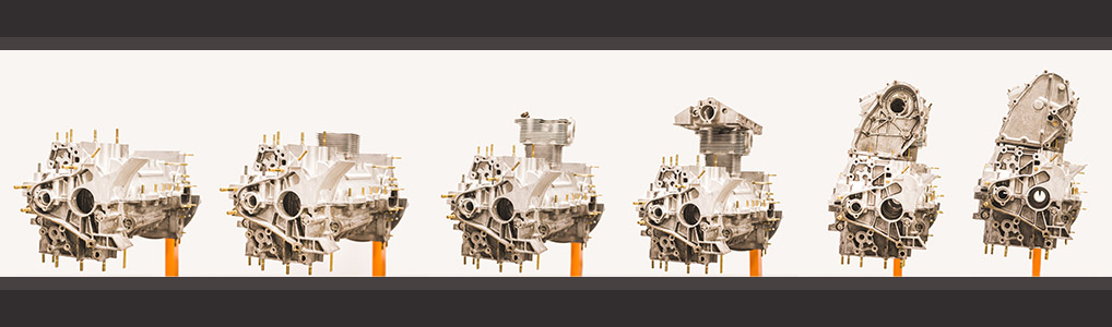Many different stages of building an engine
